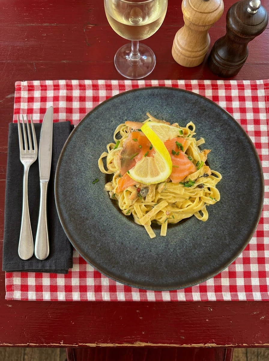 Tagliatelles au saumon fumé, crème citronnée